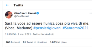 Sanremo 2021 - Il card. Ravasi twitta Madame