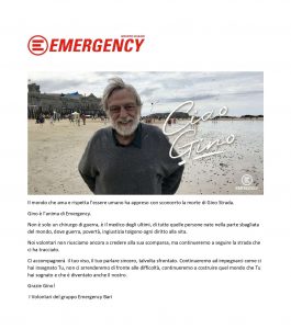 I volontari Emergency di Bari salutano Gino Strada: "Continueremo a impegnarci come tu ci hai insegnato"