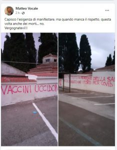 Scritte no vax sui muri del cimitero, la denuncia del sindaco di San Nicandro garganico