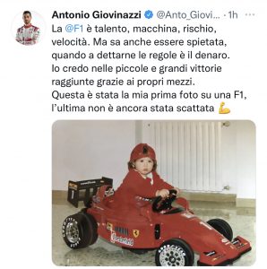 L'Alfa Romeo lo sostituisce, il pilota pugliese Giovinazzi si sfoga: “Formula 1 spietata quando a dettarne le regole è il denaro”